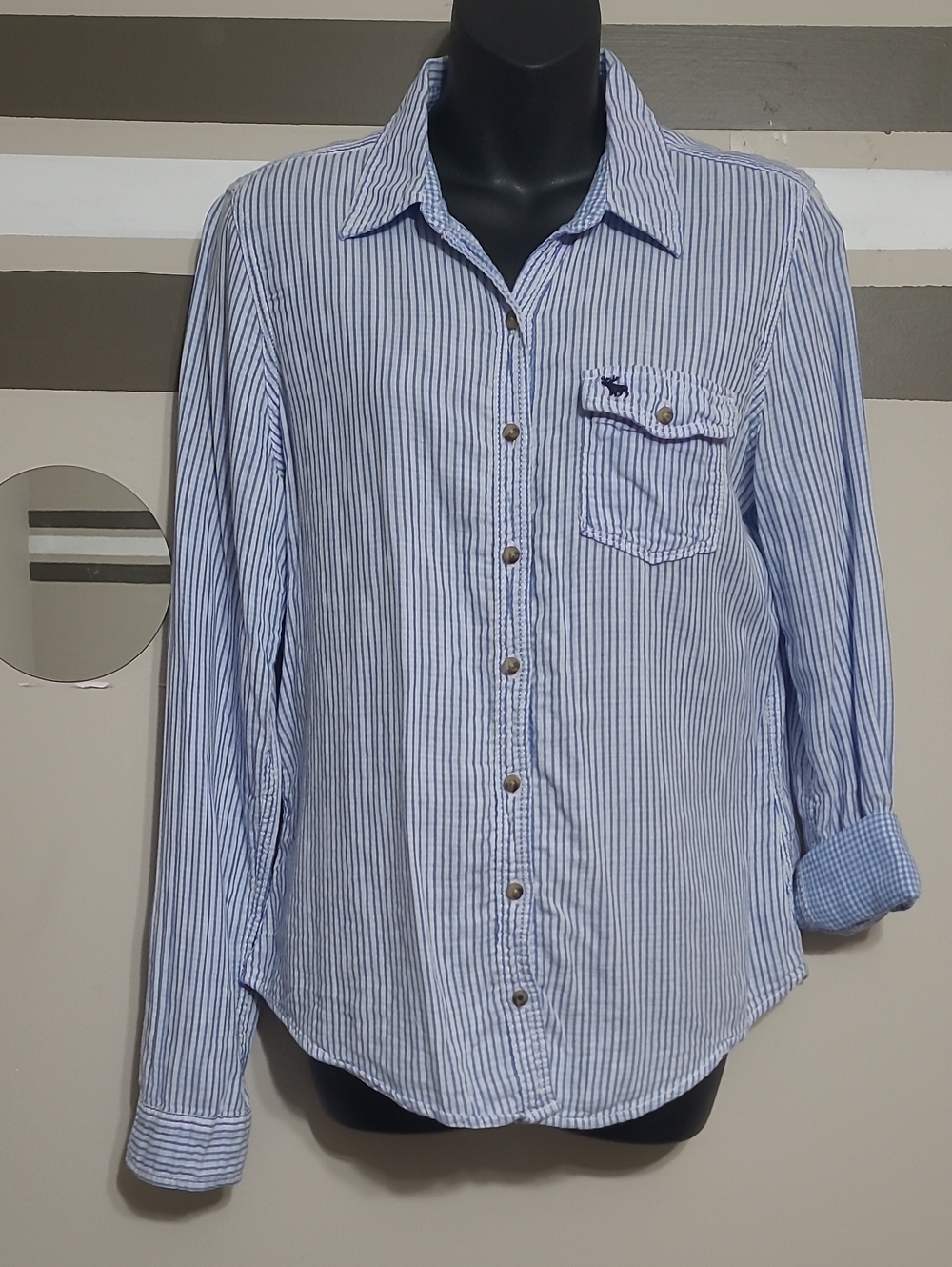 Vintage Abercrombie & Fitch Y2K Blue & White Striped Button-Down Shirt Sz LG